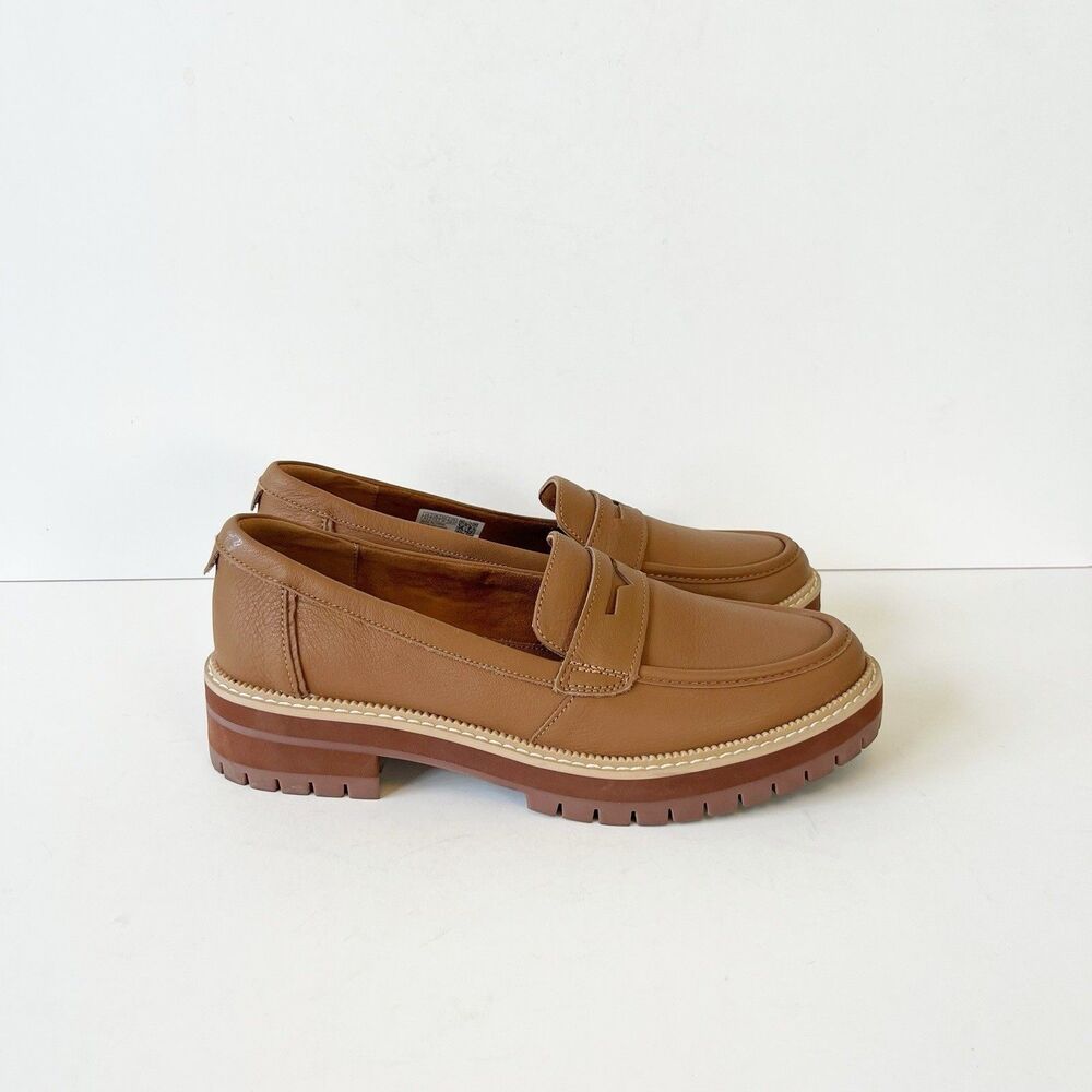 TOMS Cara Slip On Lug Platform Penny Loafers Flats Leather Camel Brown Size 9.5 - Picture 9 of 14